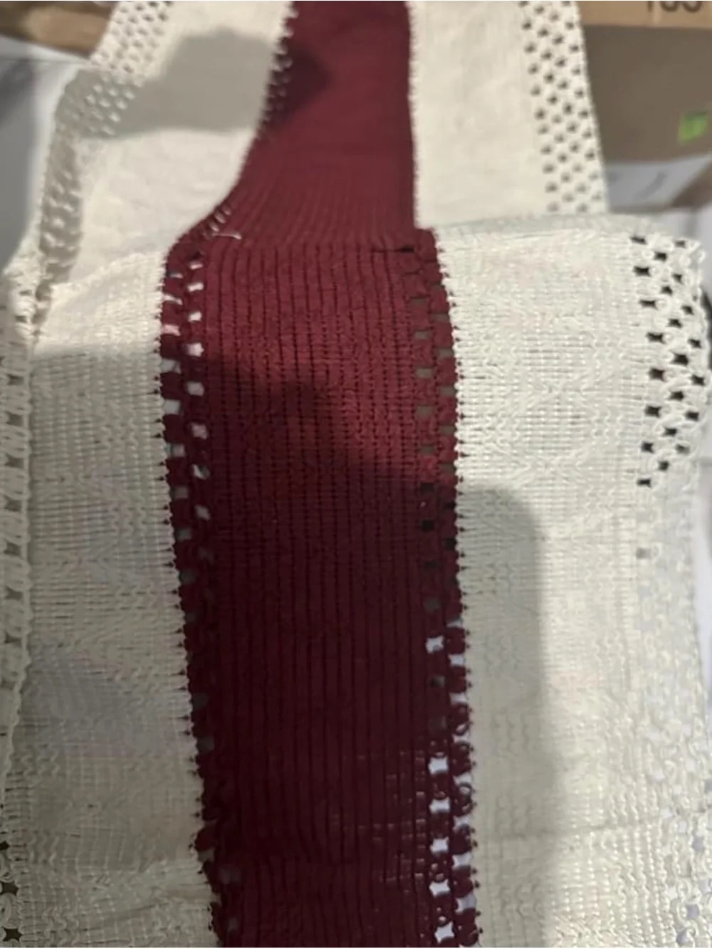 Farmhouse Table Runner 12x72 Burgundy Cream Cotton Blend